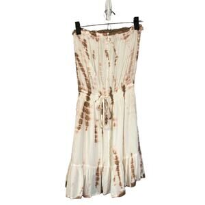 Olivaceous Cream & Brown Tie Dye Strapless Summer Dress Women Sz S